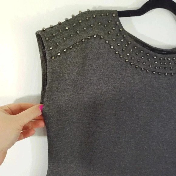 CLEARANCE Spense Minidress Beaded Collar Dress Charcoal Grey 8P - Picture 6 of 11